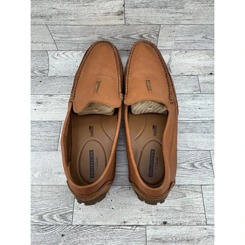 Clarks Men Tan Leather Slip On Loafers‎ Cushion Soft Shoes Sz 8.5M 261342907075